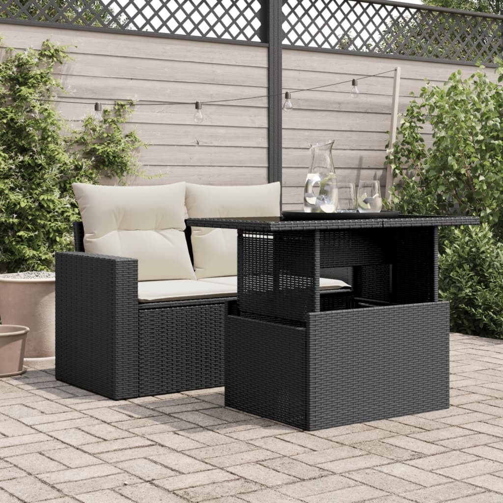 vidaXL Gartentisch NA Gartentisch mit Glasplatte Schwarz 100x55x73 cm Polyrattan Esstisch