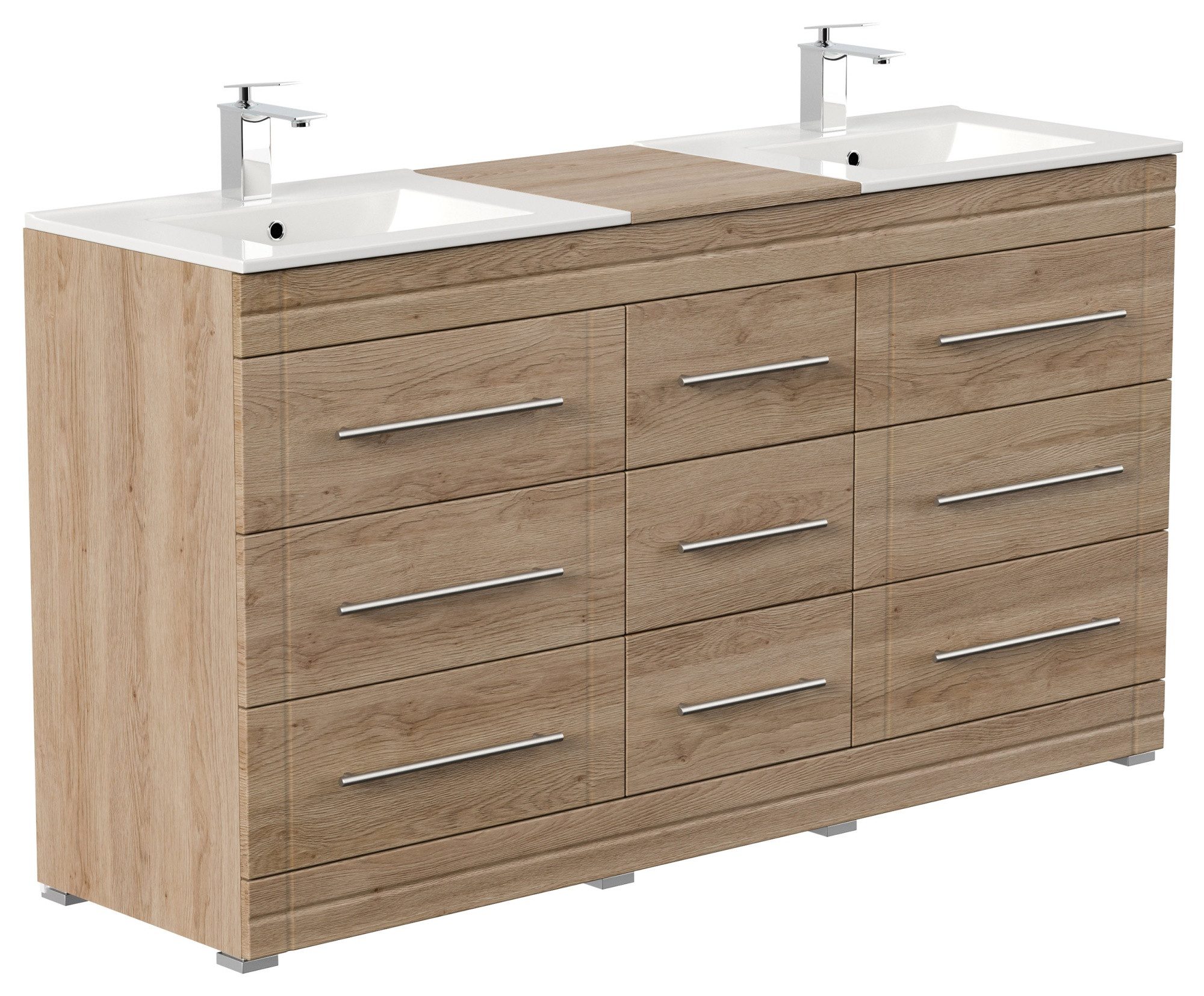 Magnolia Home Doppelwaschtisch Stand Badmöbel Cosmo Modern SoftClose eiche hell