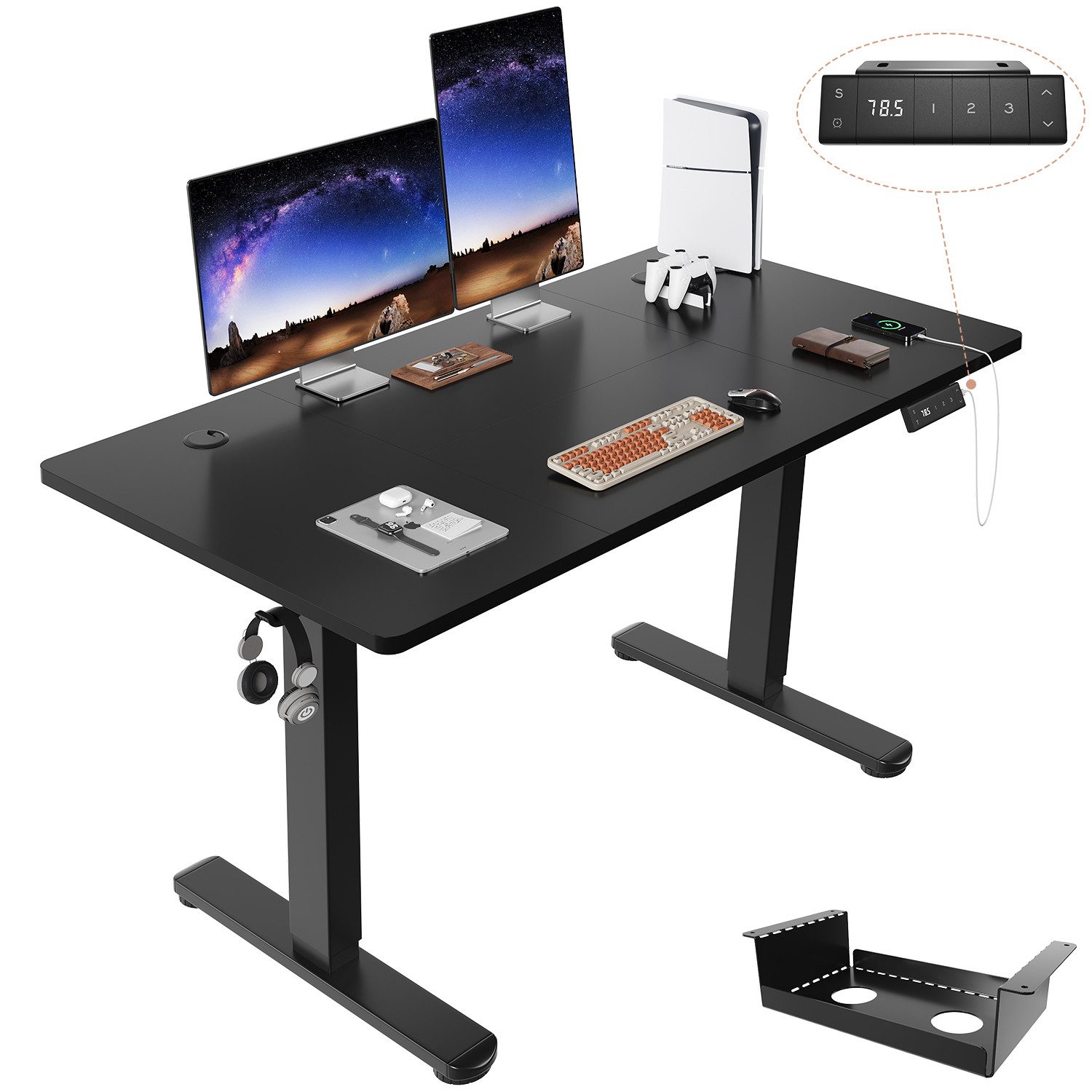 HOMALL Schreibtisch Höhenverstellbarer Schreibtisch mit 3 Höhen-Speicherfunktionen (Mehrere Größen: 120/140/160/180/200 cm, mit 1 USB-Ladeanschluss, Tischplatte mit einer Tiefe von 80 cm Der Tisch besteht aus vier Tischplatten)