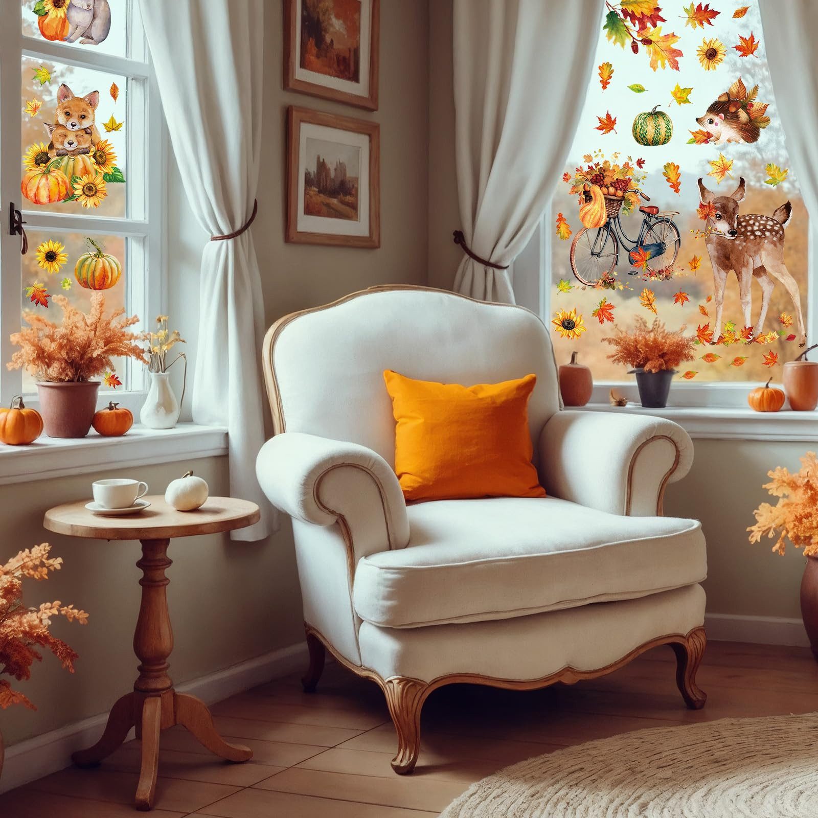 Sorvyzxn Fensterfolie Fensterbilder Herbst, Autumn Fensterbild Selbstklebend, Herbstdeko, Fenster Sticker Kinder, Fensteraufkleber Herbstliche Blätter – Bild 5 von 5