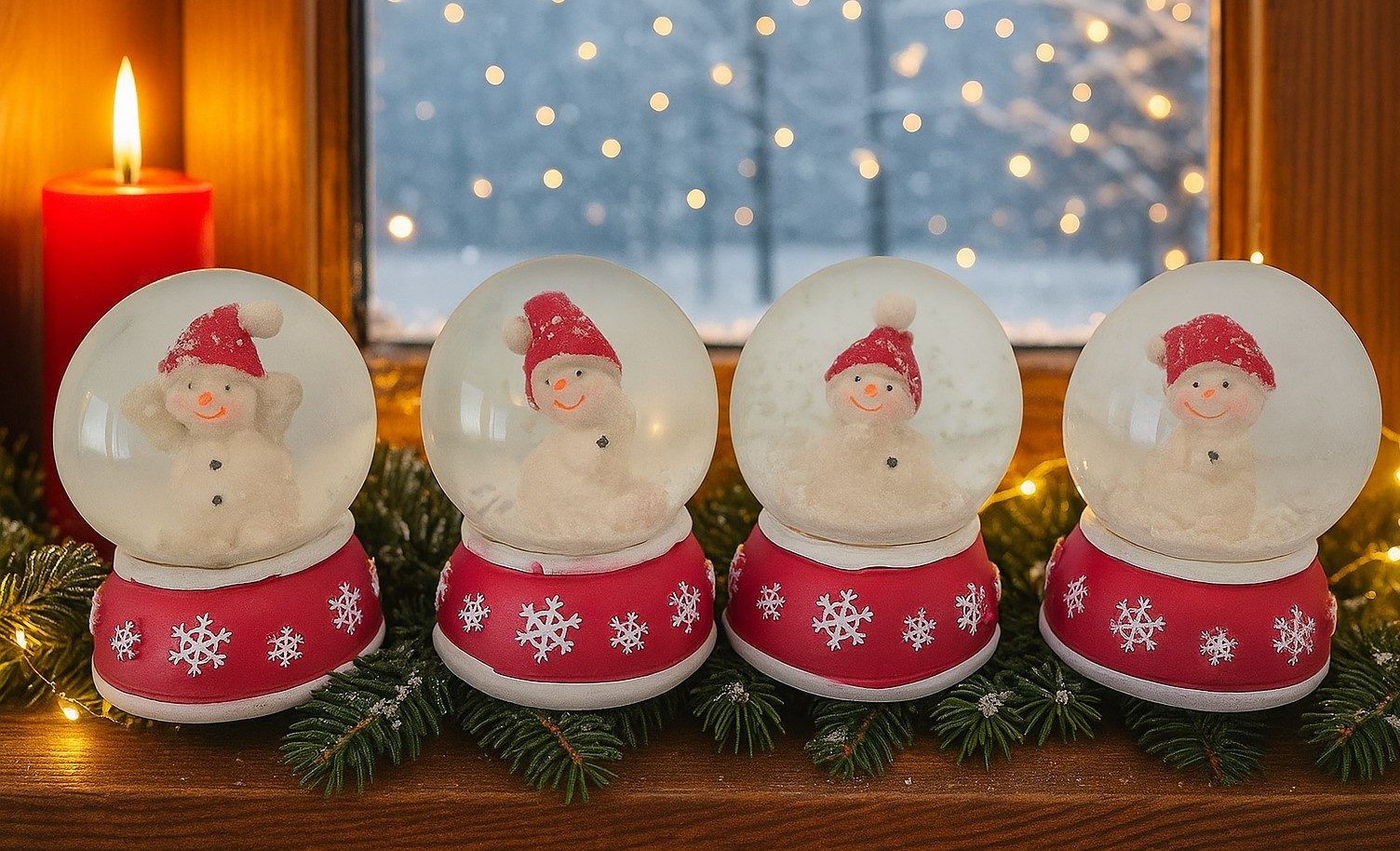 Geschenkestadl Schneekugel 4 x Schneekugel Schneemann 6cm Winter Deko versch. Farben – Bild 2 von 2