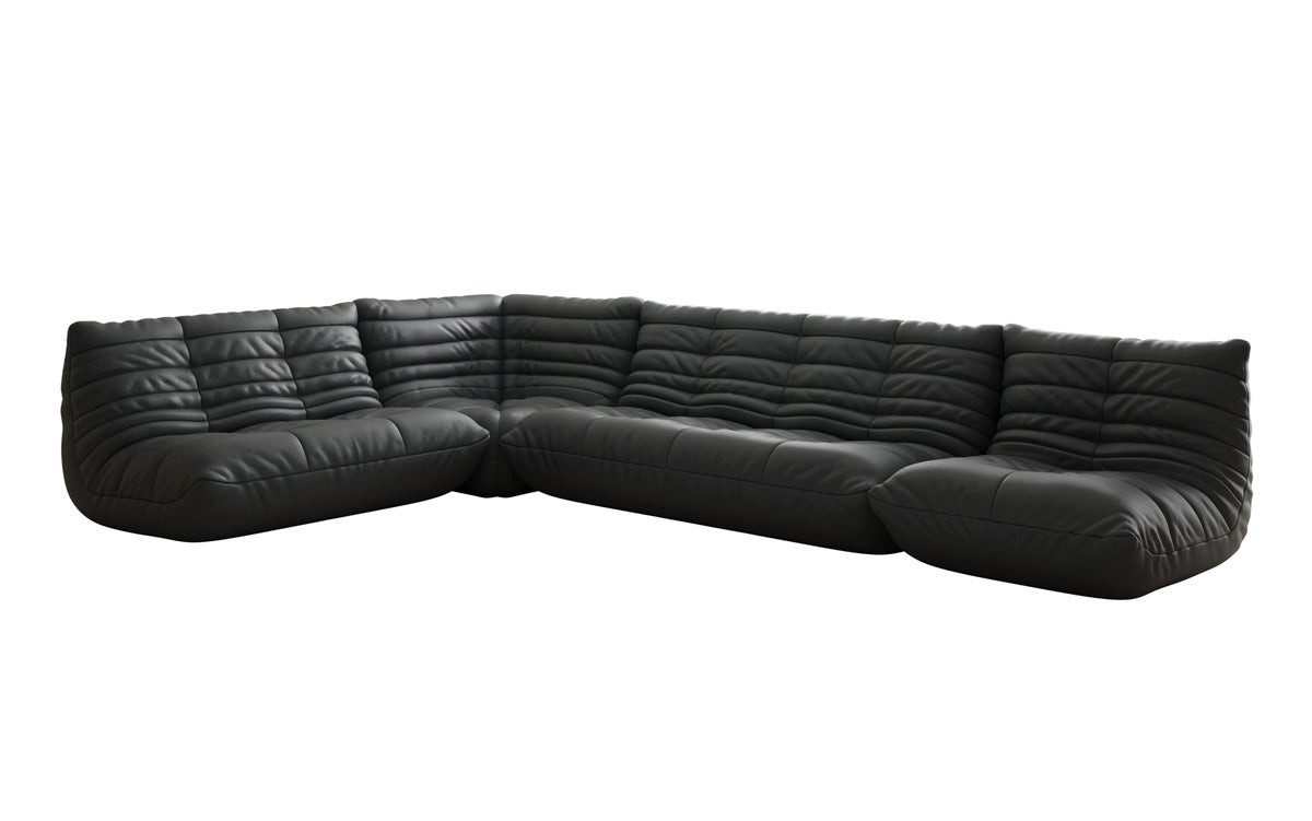 Luxusbetten24 Wohnlandschaft Designer Sofa Wohnlandschaft Calmo in Echtleder, Kombination aus 2-Sitzer, 3-Sitzer, Sessel & Eckelement