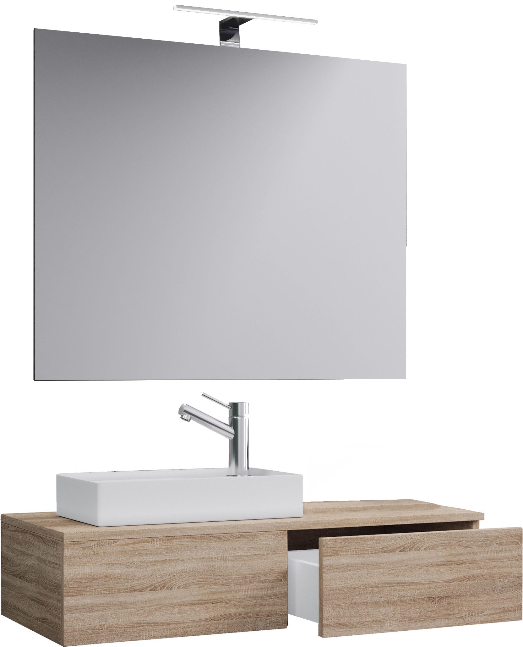VCM Badmöbel-Set 3 teilig Badmöbel Gäste WC Waschtisch Gudas, (Komplett-Set, 3-St., 1x Unterschrank 1x Waschbecken 1x Spiegel)