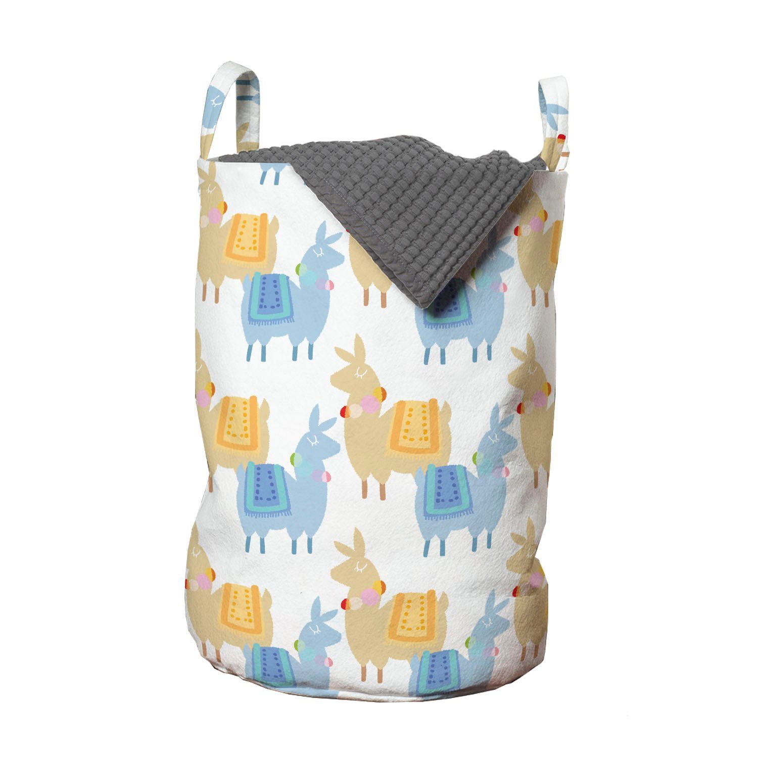Abakuhaus Wäschesäckchen Wäschekorb mit Griffen Kordelzugverschluss für Waschsalons, Alpaka Oriental Tiere Muster