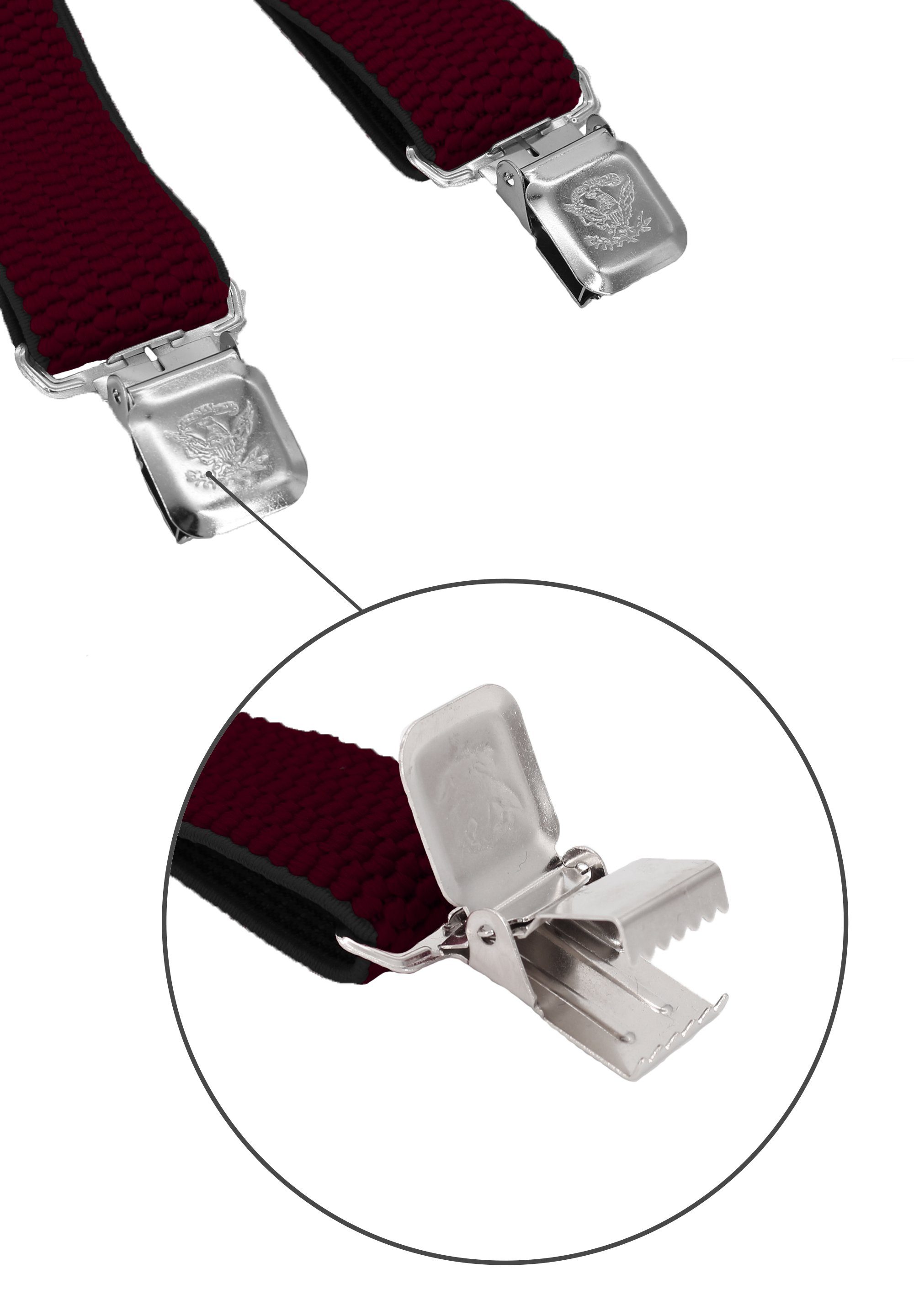 Fabio Farini Hosenträger Herren Hosenträger Pack 4cm X-Form mit passender Fliege Set Brombeer 4cm Hosenträger - Brombeer/Silber/Lila Gepunktet Fliege