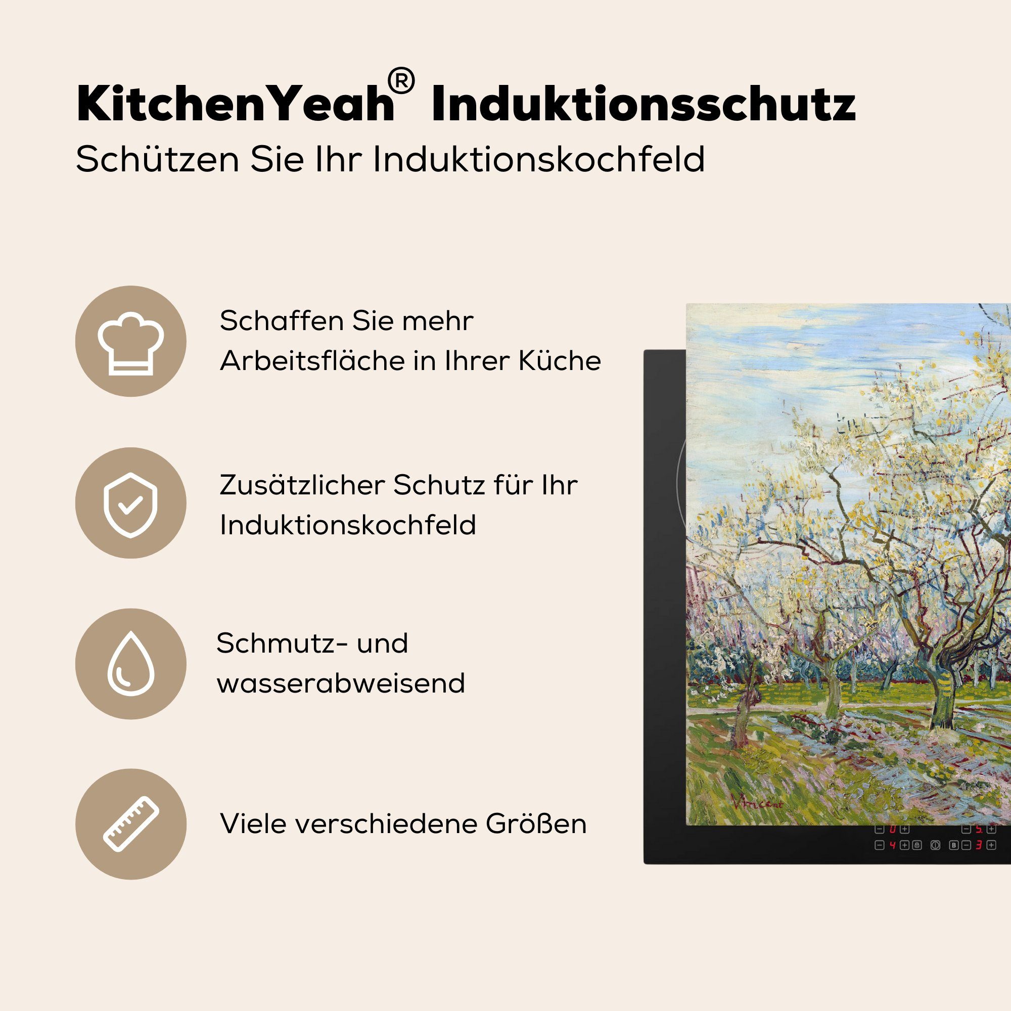 küche, Blühender cm, für van Induktionskochfeld - Ceranfeldabdeckung Vincent Obstgarten (1 71x52 MuchoWow Vinyl, Herdblende-/Abdeckplatte Gogh, Schutz tlg), die