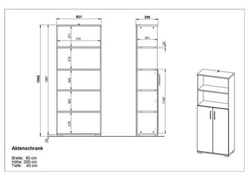 möbelando Aktenschrank 416 (BxHxT: 80x200x40 cm) in anthrazit, hellbraun mit 2 Türen und 4 Einlegeböden
