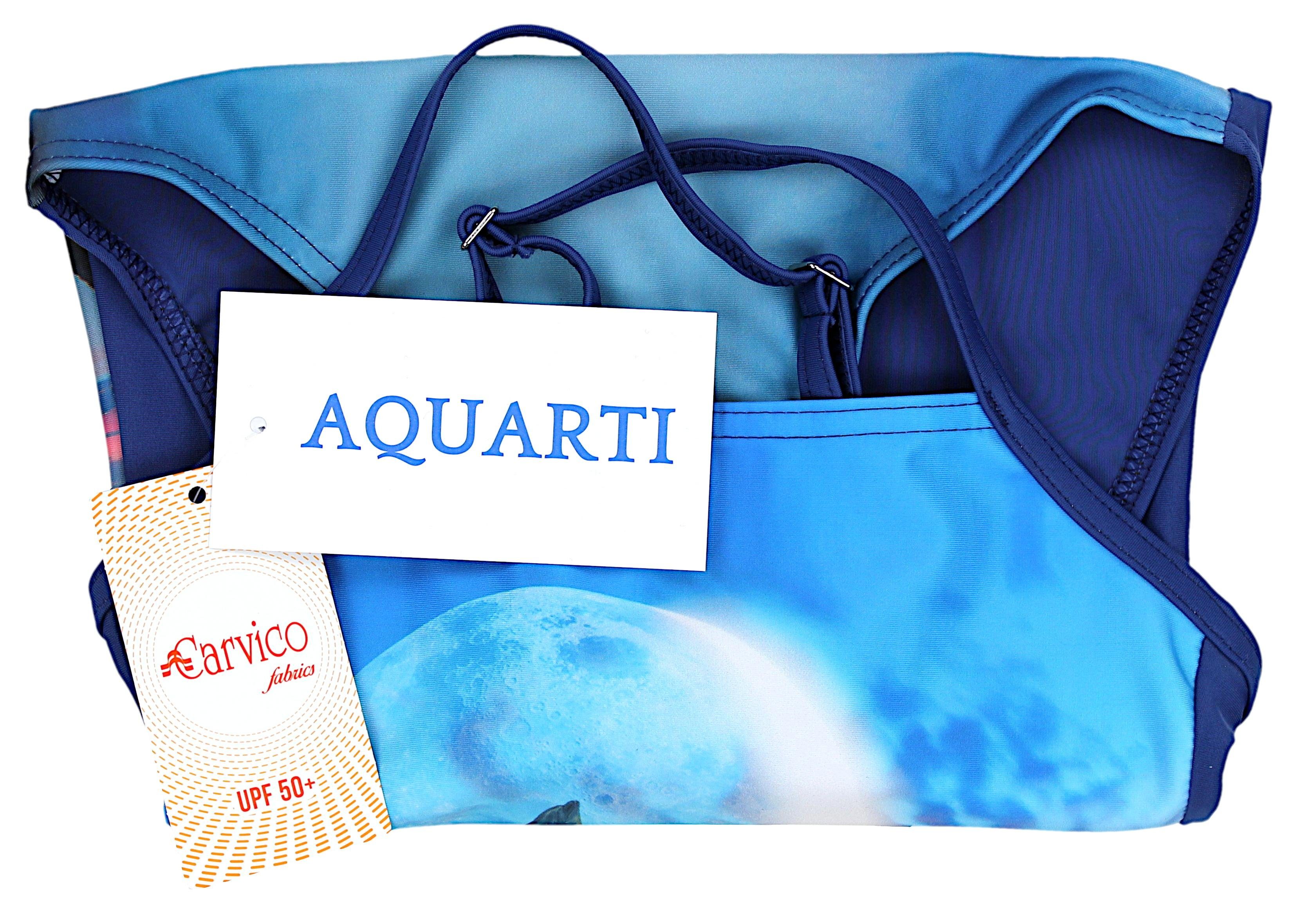 Aquarti Badeanzug Aquarti Mädchen Badeanzug / Delfine Dunkelblau Spaghettiträgern mit Mond Orange Streifen