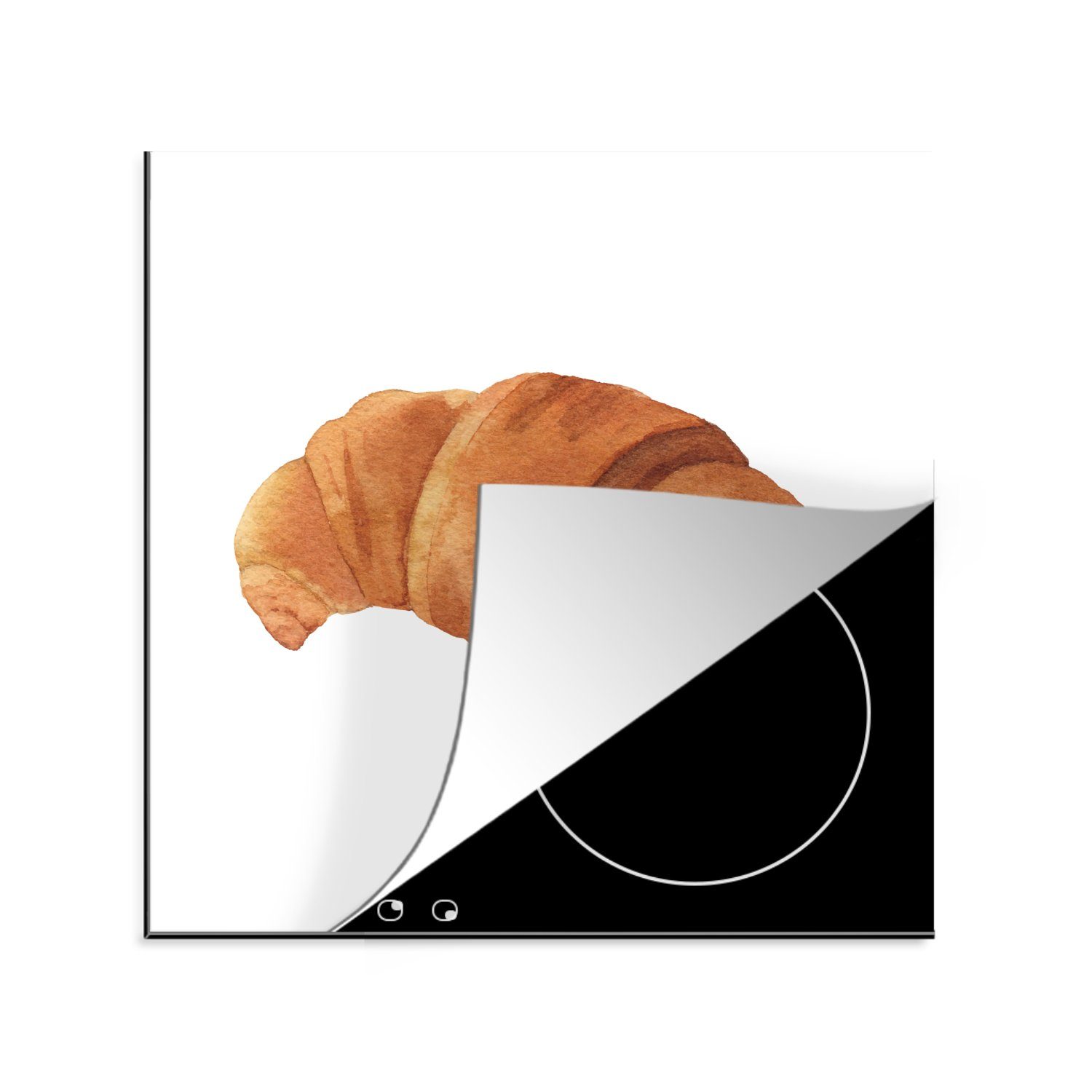 MuchoWow Herdblende-/Abdeckplatte Aquarell - Croissant - Lebensmittel, Vinyl, (1 tlg), 78x78 cm, Ceranfeldabdeckung, Arbeitsplatte für küche