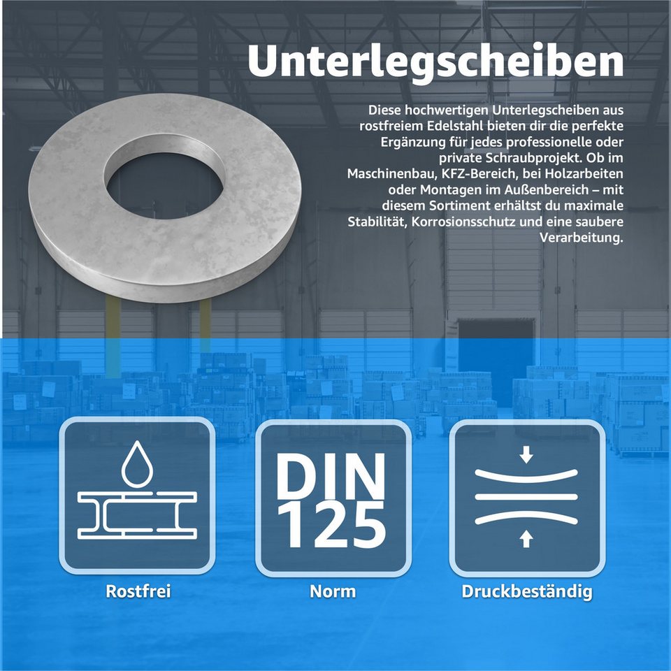 Thumbnail - toolmate® Unterlegscheibe 50x M6 Unterlegscheiben - Edelstahl Rostfrei Flach Sicherungsscheiben, Ø 16,00 mm, M6, Set, 1-...