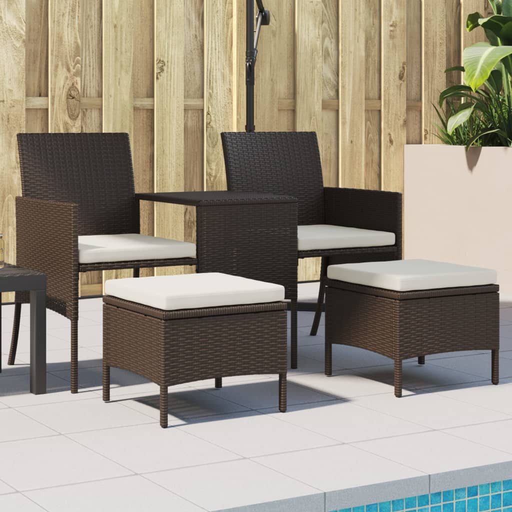 vidaXL Loungesofa Gartensofa 2-Sitzer mit Tisch und Hockern Braun Poly Rattan, 1 Teile