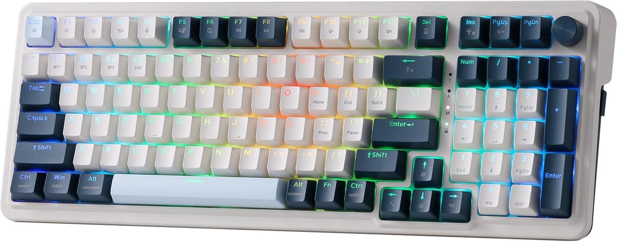 Redragon K686 Mechanische RGB Tastatur, Rote Schalter, Weiß Farbmix Gaming-Tastatur (3-Modus (2,4GHz/BT/Kabel), Hot-Swap, GASKET Design & 98 Tasten)