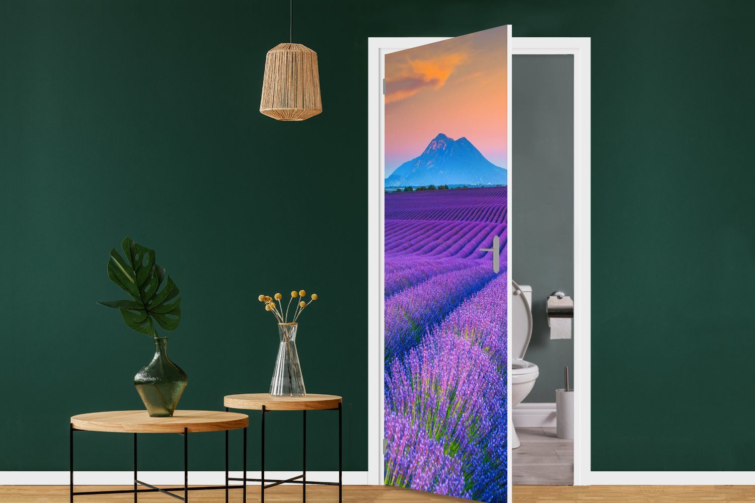 MuchoWow Türtapete - (1 - Lavendel Türaufkleber, bedruckt, Tür, St), cm für Matt, 75x205 Fototapete Lila Blumen