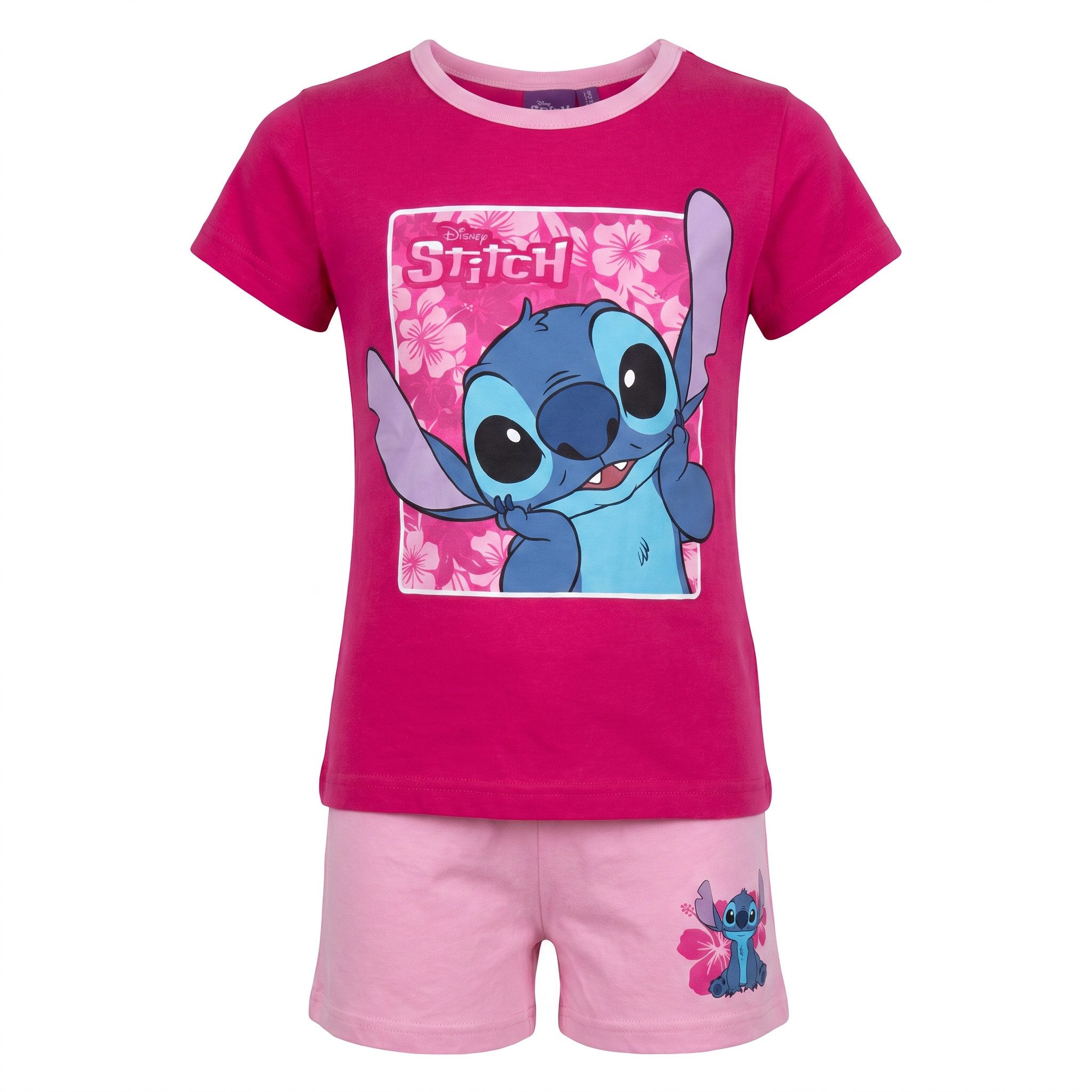 Disney Print-Shirt Disney Stitch Kinder Mädchen Sommerset Shorts plus T-Shirt 100% Baumwolle, Gr. 98 bis 128