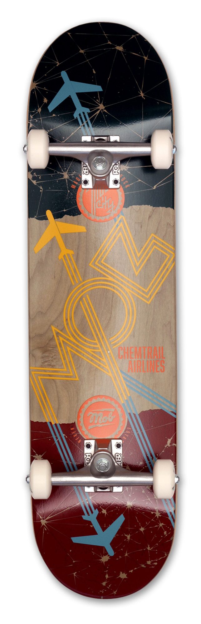 Mob Скейтборды Skateboard Airlines 8.125 Complete - Komplettboard 32 x 8.125 Zoll (fertig montiert, 1-St., Flugzeuge Chemtrails), Holzboard aus Ahornholz - Skateboard für Jugendliche, Erwachsene