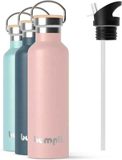 bumpli® Trinkflasche »Edelstahl-Trinkflasche 750ml mit Strohhalmdeckel - robust & langlebig«, auslaufsicher & BPA-frei