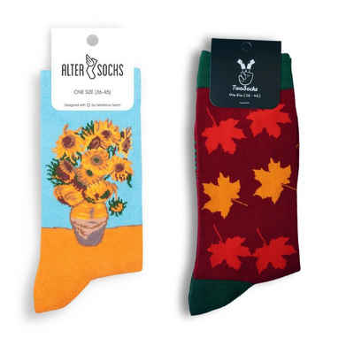 TwoSocks Freizeitsocken Шкарпетки für den Herbst, Sonnenblume, Damen & Herren, Einheitsgröße (2 Paar)