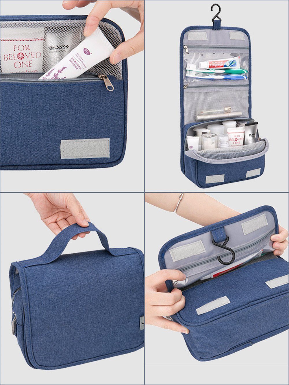 FOUORTUNATE-BEE Kulturbeutel Unisex Hänge-Waschtasche für Reisen, wasserdicht, Große Kulturbeutel-Tasche mit Griff und viel Stauraum – Bild 4 von 5
