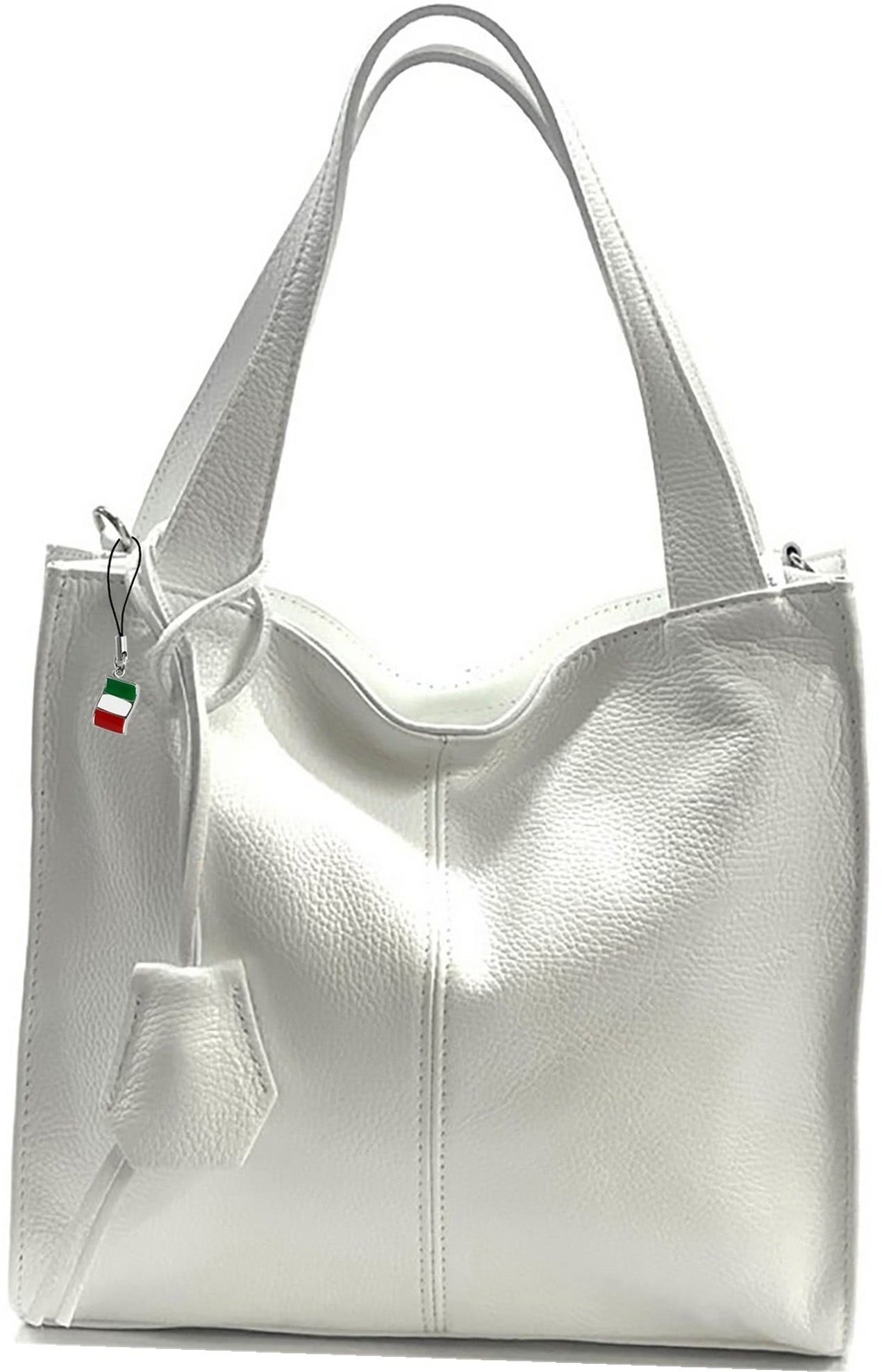 FLORENCE Shopper Florence Echtleder Hobo Bag Damen weiß (Schultertasche, Shopper), Damen Tasche Echtleder weiß, Made-In Italy