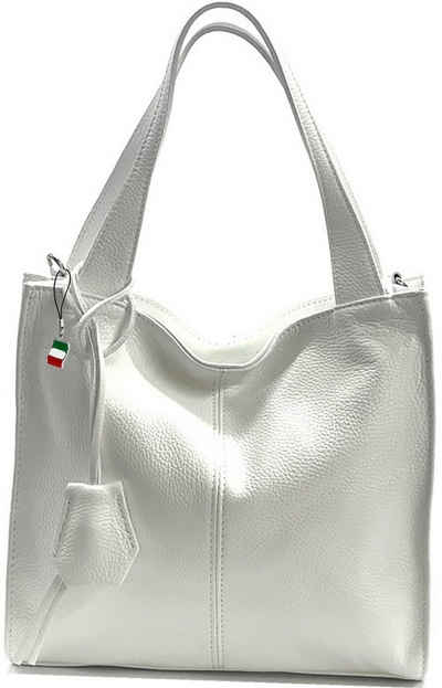 FLORENCE Shopper Florence Echtleder Hobo Bag Damen weiß (Shopper, Shopper), Damen Tasche Echtleder weiß, Made-In Italy