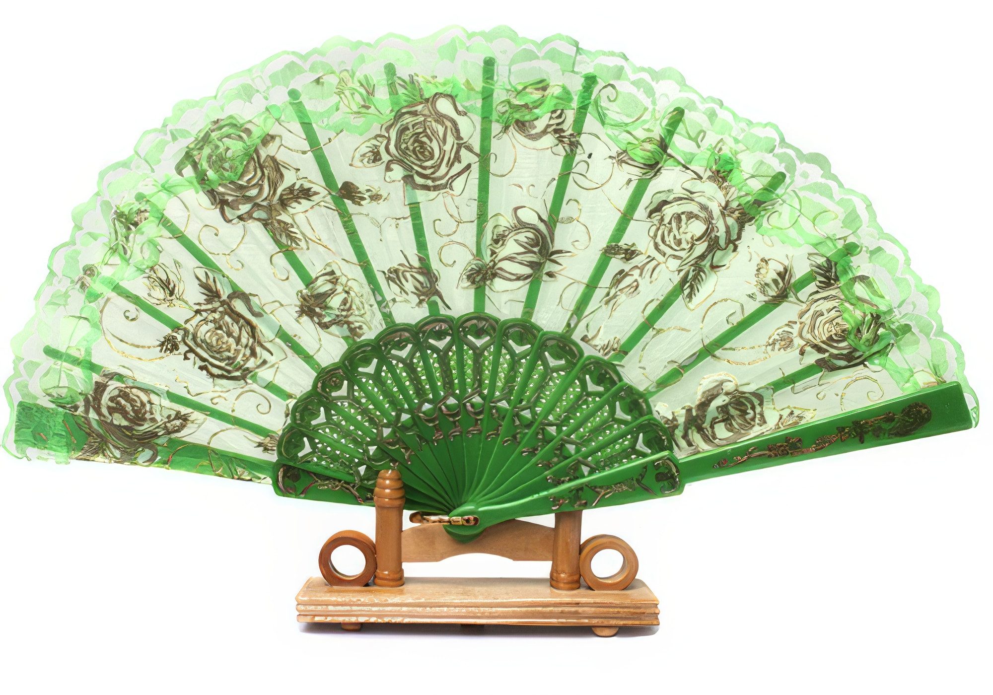 Yudu Handfächer Fächer Dekofächer Tanzfächer Glitter Rose - Motive Farbe mit Spitze