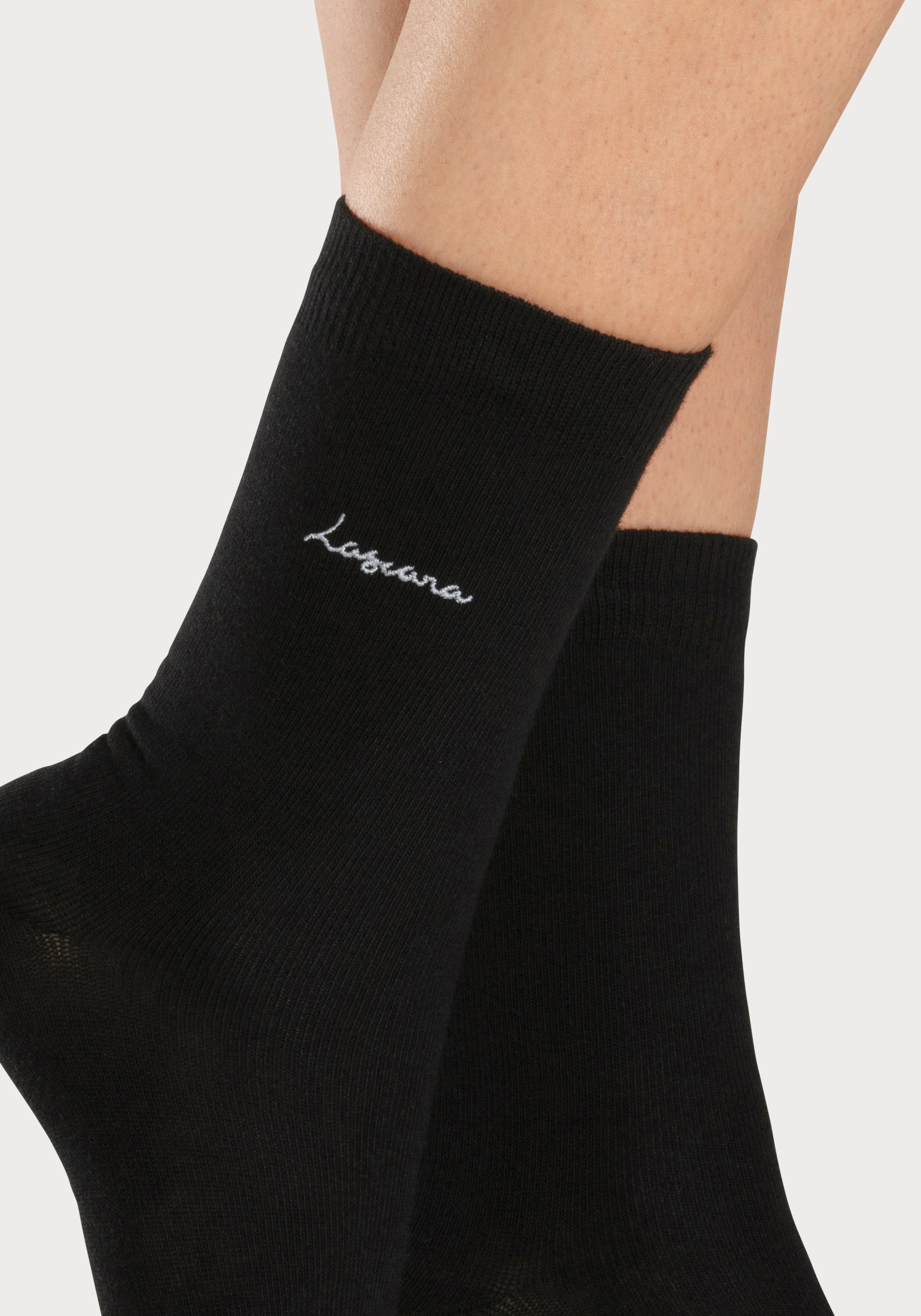 Basicsocken Stickerei 7x mit (Set, Logo LASCANA 7-Paar) schwarz hochwertiger