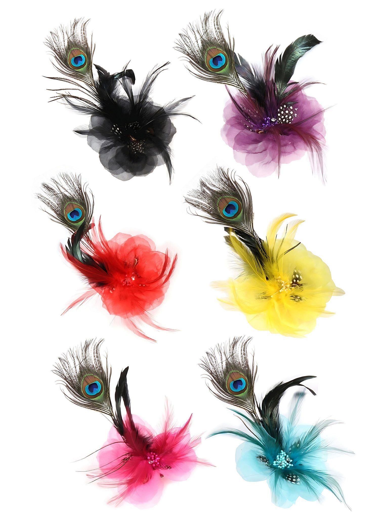 thetru Kostüm Federschmuck in verschiedenen Farben, Wow und mit Pfau: Hutzier mit Kunstblume und langer Feder