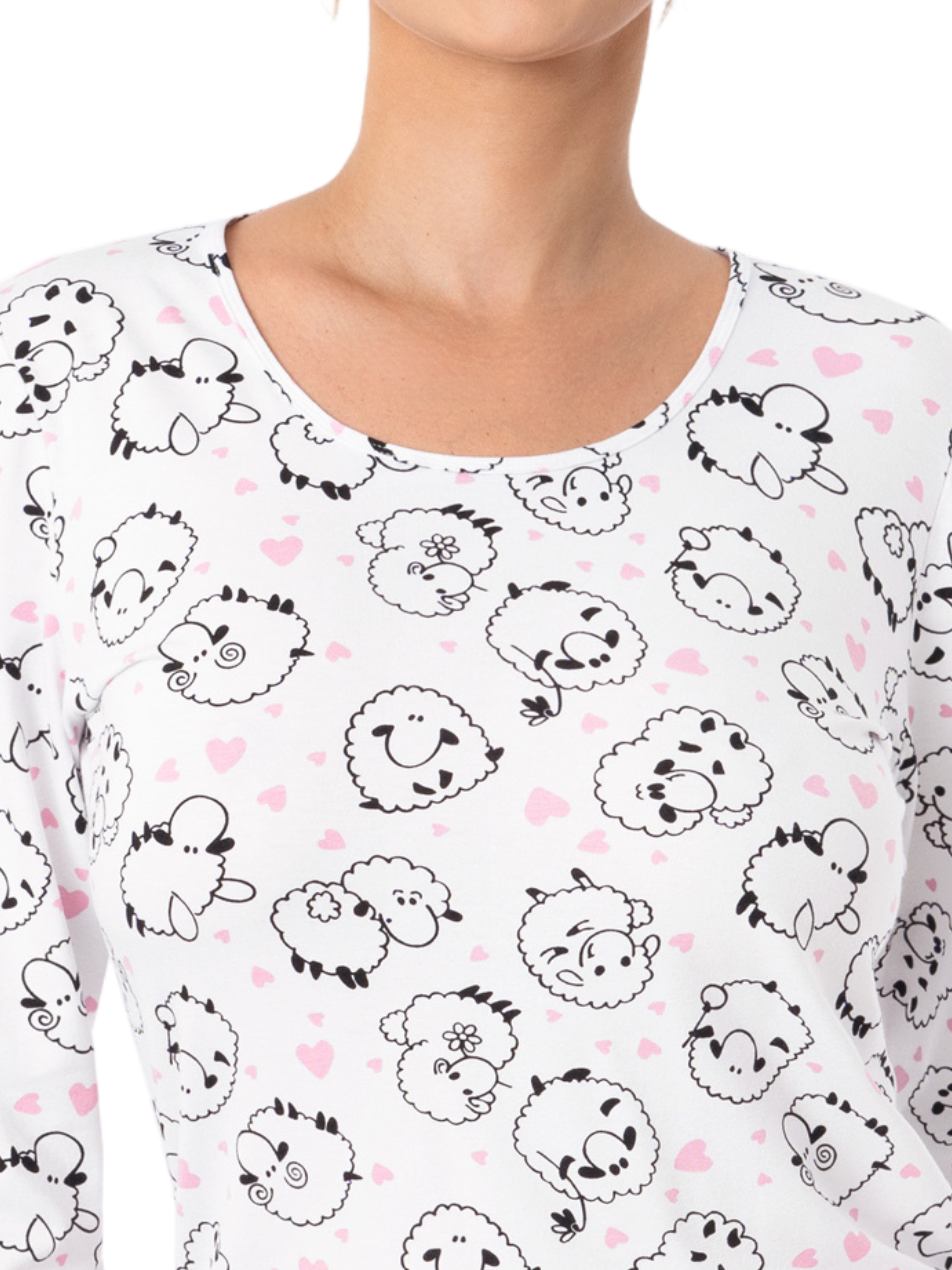 Donna Pyjama Langarm Schlafanzug aus Baumwolle Herzchen Druck – Bild 5 von 5