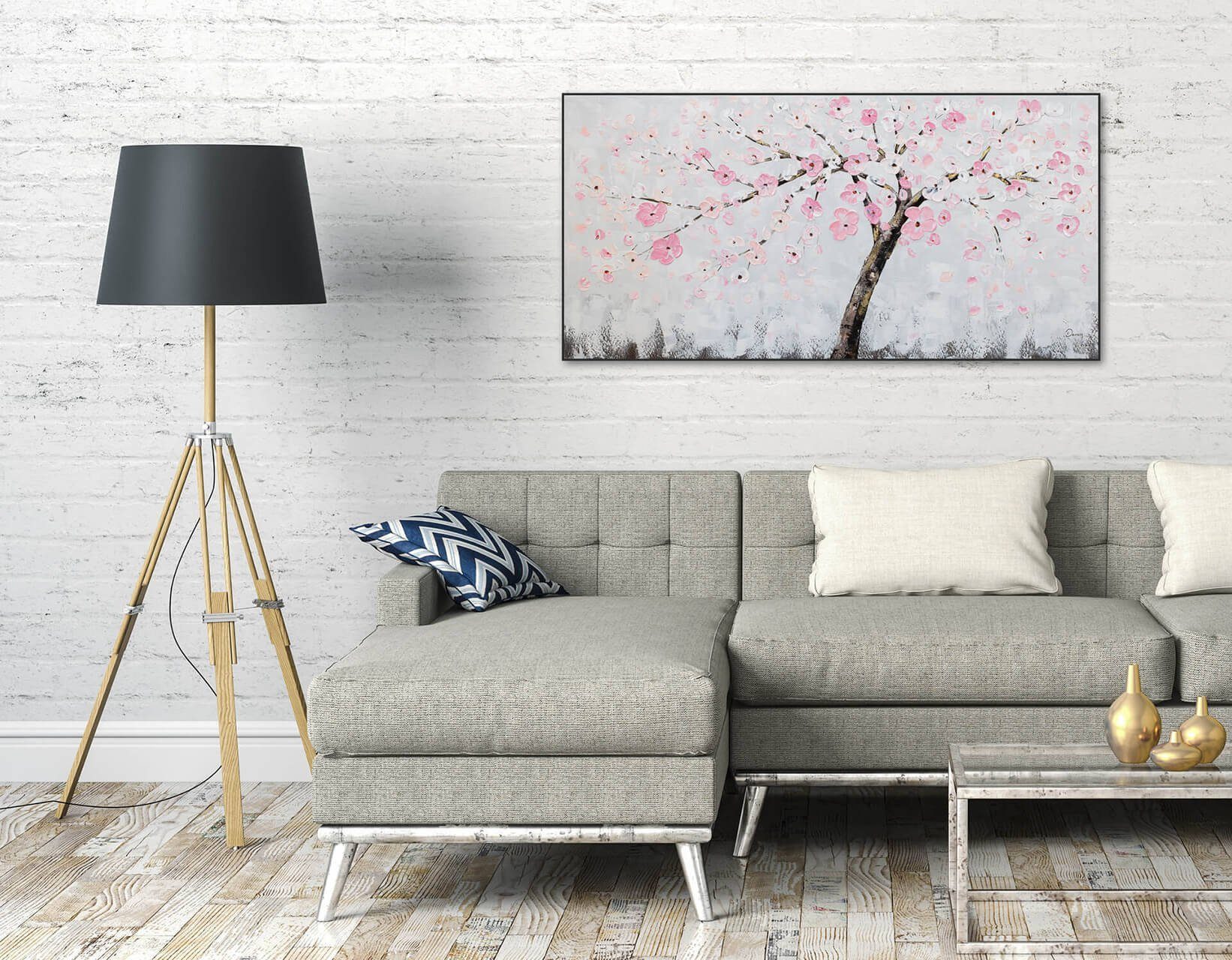 Wohnzimmer Leinwandbild Gemälde KUNSTLOFT cm, Wandbild HANDGEMALT 100% Kirschblütentraum 123x63