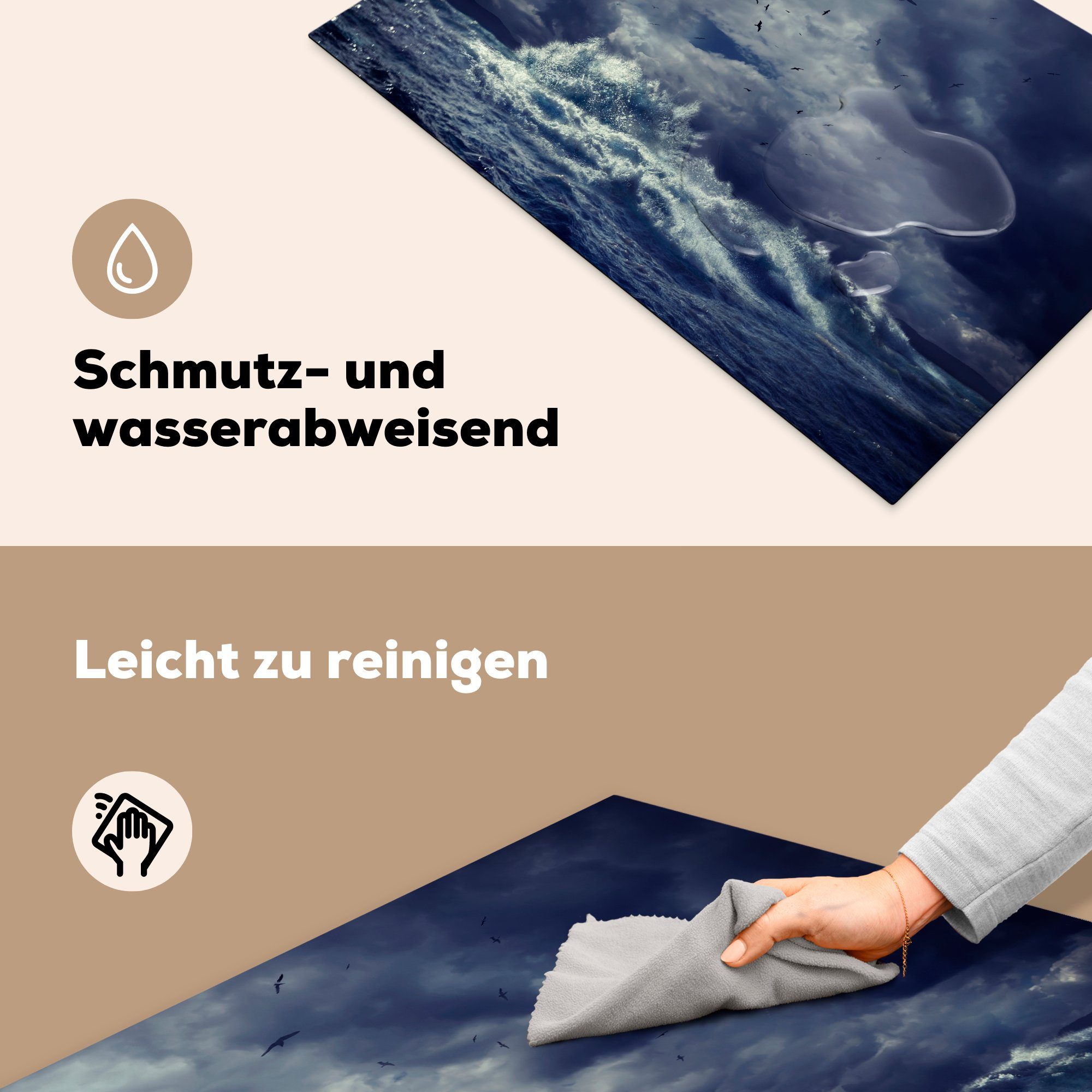 MuchoWow Herdblende-/Abdeckplatte mit Induktionskochfeld fliegen (1 die Vögel über wildes Vinyl, cm, für Ceranfeldabdeckung tlg), Schutz küche, 81x52 ein Meer Meereswellen