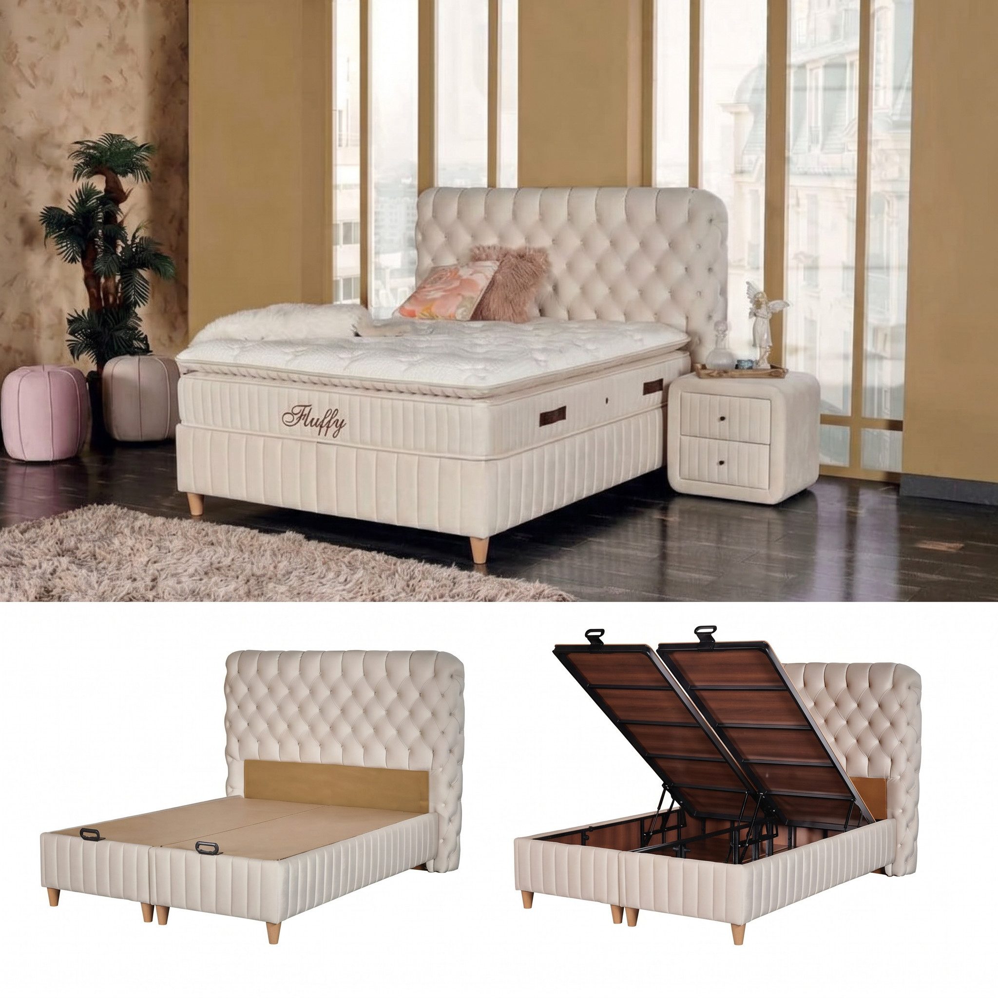 gowoll Boxspringbett mit Matratze mit Topper Comfort Bett Set Doppelbett, Polsterbett (Set, 4-St., 2 Bettkästen, 1 Matratze, 1 Kopfteil (Nachttisch optional), S – Bild 5 von 5
