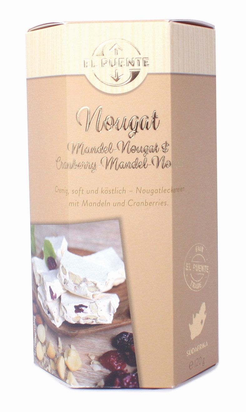 El Puente Knabberei Nougat mit Cranberry & Mandel, Fair Trade, Glutenfrei, Fair Trade