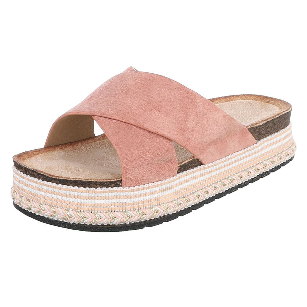 Ital-Design Damen Plateau-Pantolette mit Kreuzbanddesign Plateausandaletten (91895561) Flach Pantoletten in Altrosa