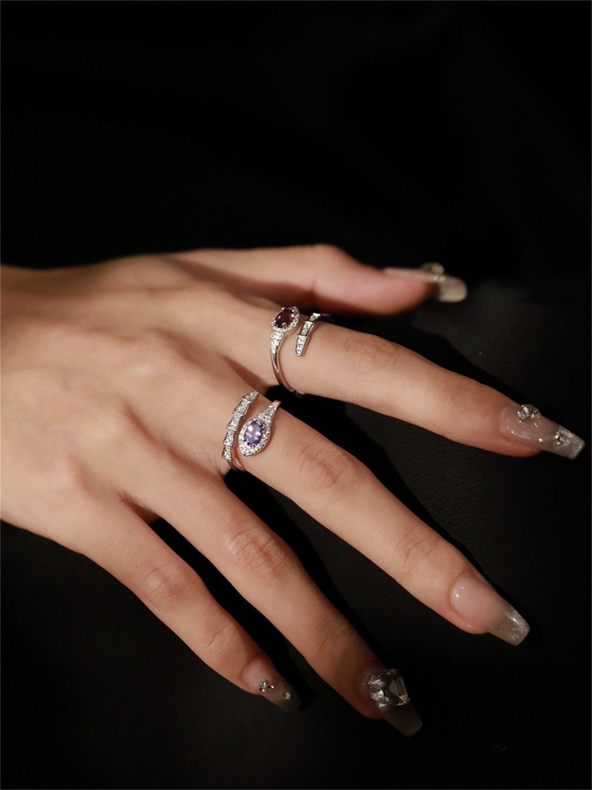 Diamanten, verstellbarer mit selected Ring Fingerring in Schlangenform Offener, 4er-Set carefully (4-tlg)