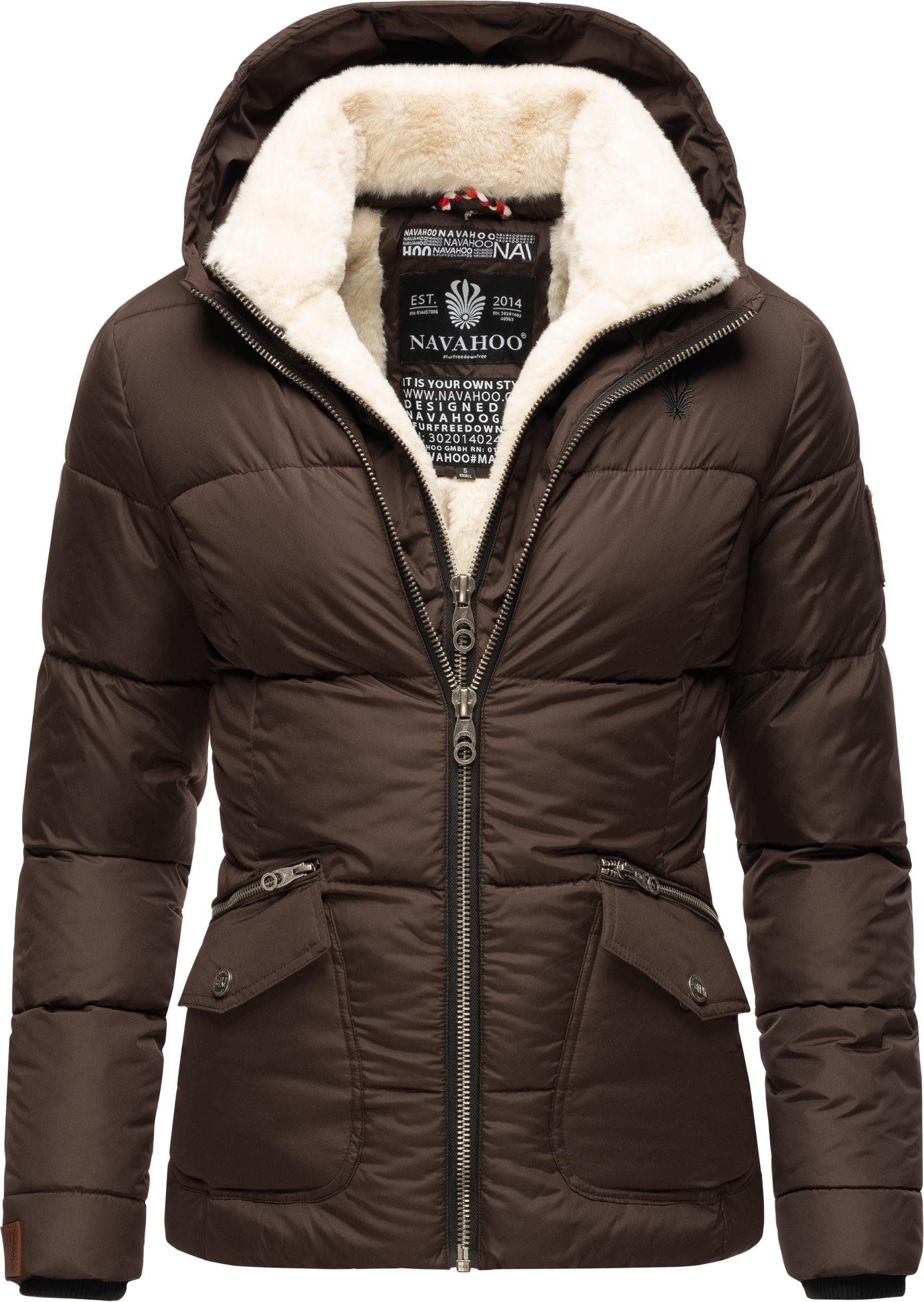 Navahoo Winterjacke Megan stylische Damen Steppjacke mit Teddyfutter
