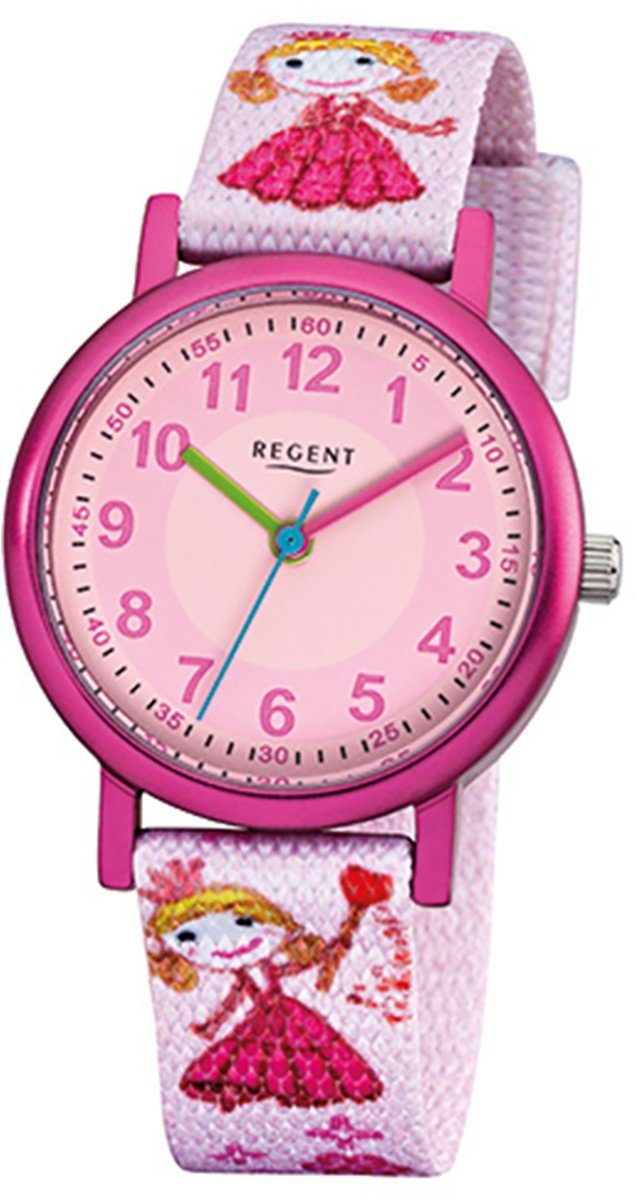 klein Regent Textilarmband Quarzuhr Armbanduhr rund, rosa Kinder 29mm), Analog (ca. F-949, Regent Kinder-Armbanduhr