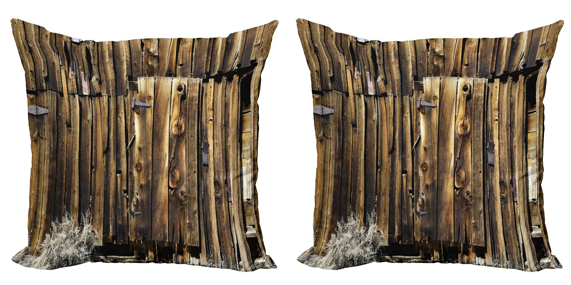 (2 Abakuhaus Holz-Tür Oak Digitaldruck, Stück), Doppelseitiger Rustikal Accent Kissenbezüge Barn Modern