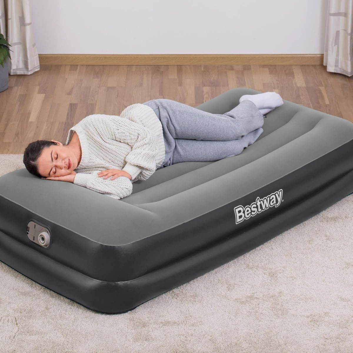 Bestway Luftbett Einzelmatratze 191x97x46 cm mit integrierter Pumpe, Komfortabel und einfach aufzublasen