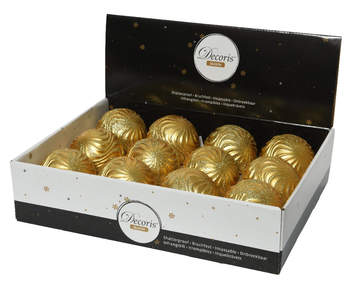 Kaemingk Weihnachtsbaumkugel, Weihnachtskugeln Kunststoff 8cm Wellen Ornamente 12er Set - Hellgold
