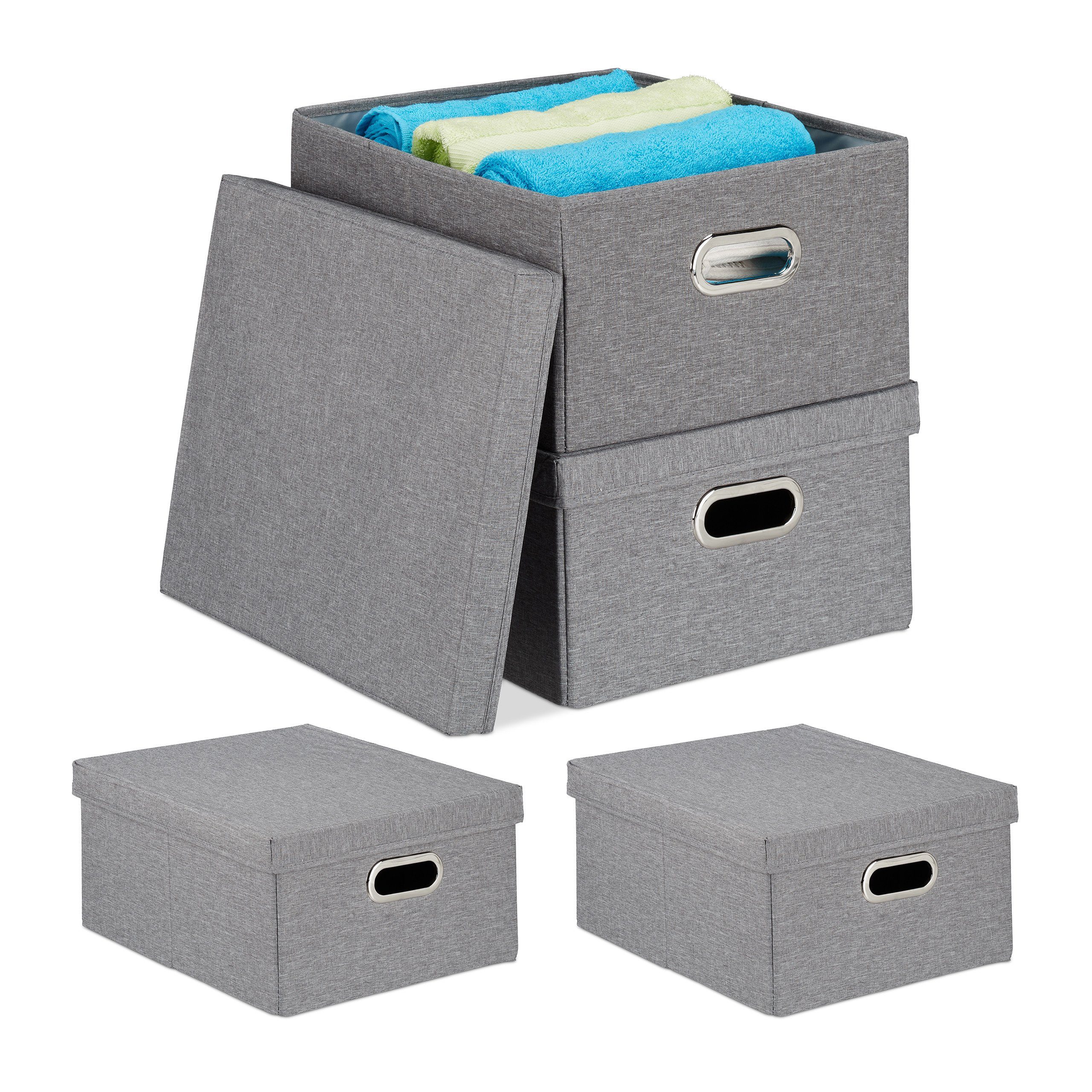 relaxdays Aufbewahrungsbox 4 x Aufbewahrungsbox mit günstig online kaufen