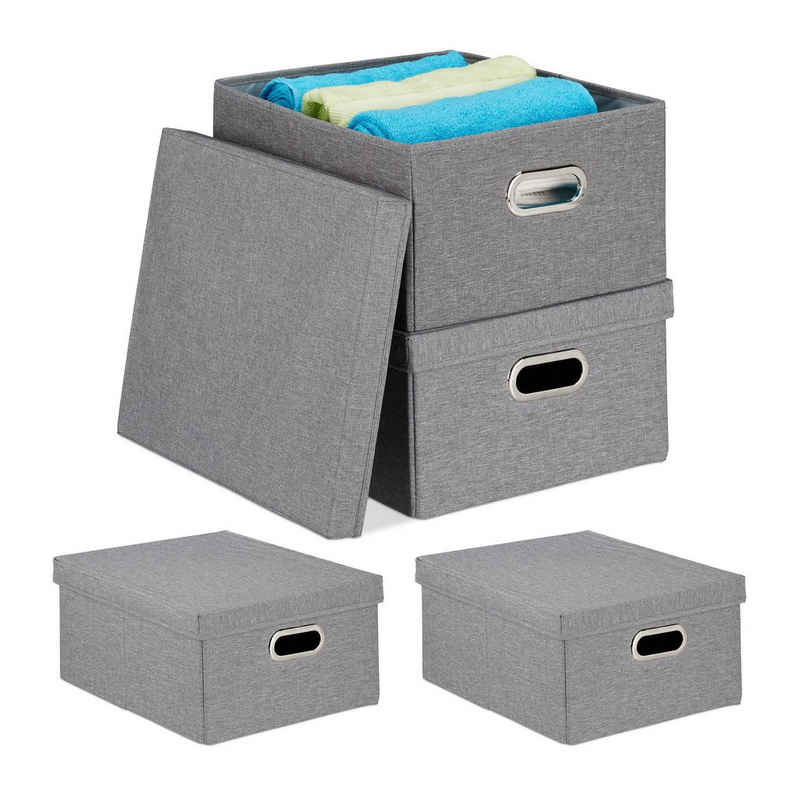 relaxdays Aufbewahrungsbox »4 x Aufbewahrungsbox mit Deckel grau«