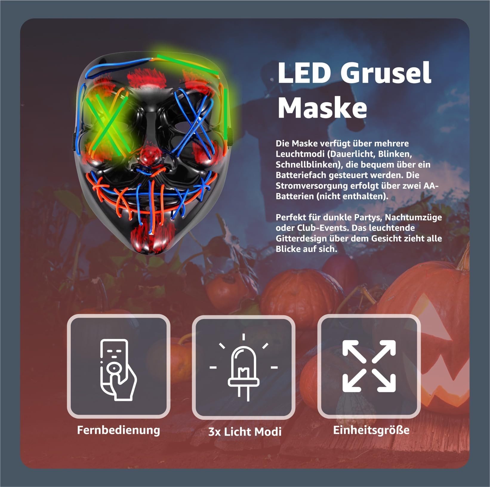 TK Gruppe Verkleidungsmaske LED Horror Maske inspiriert von Purge – mit 3 L günstig online kaufen
