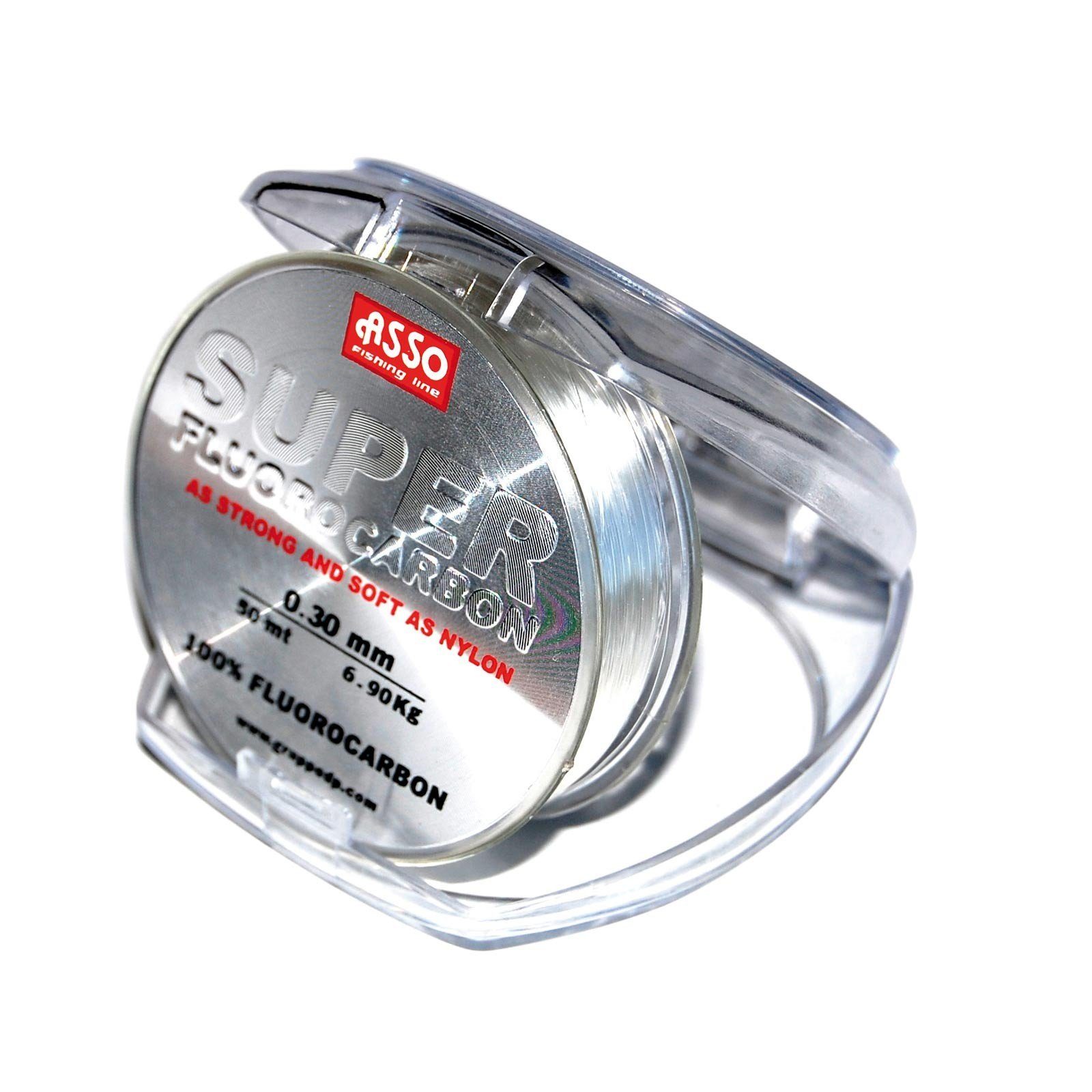 ASSO Vorfachschnur, 50 m Länge, ASSO Super Fluorocarbon 50m 0,30mm 6,90 kg Clear Vorfachschnur