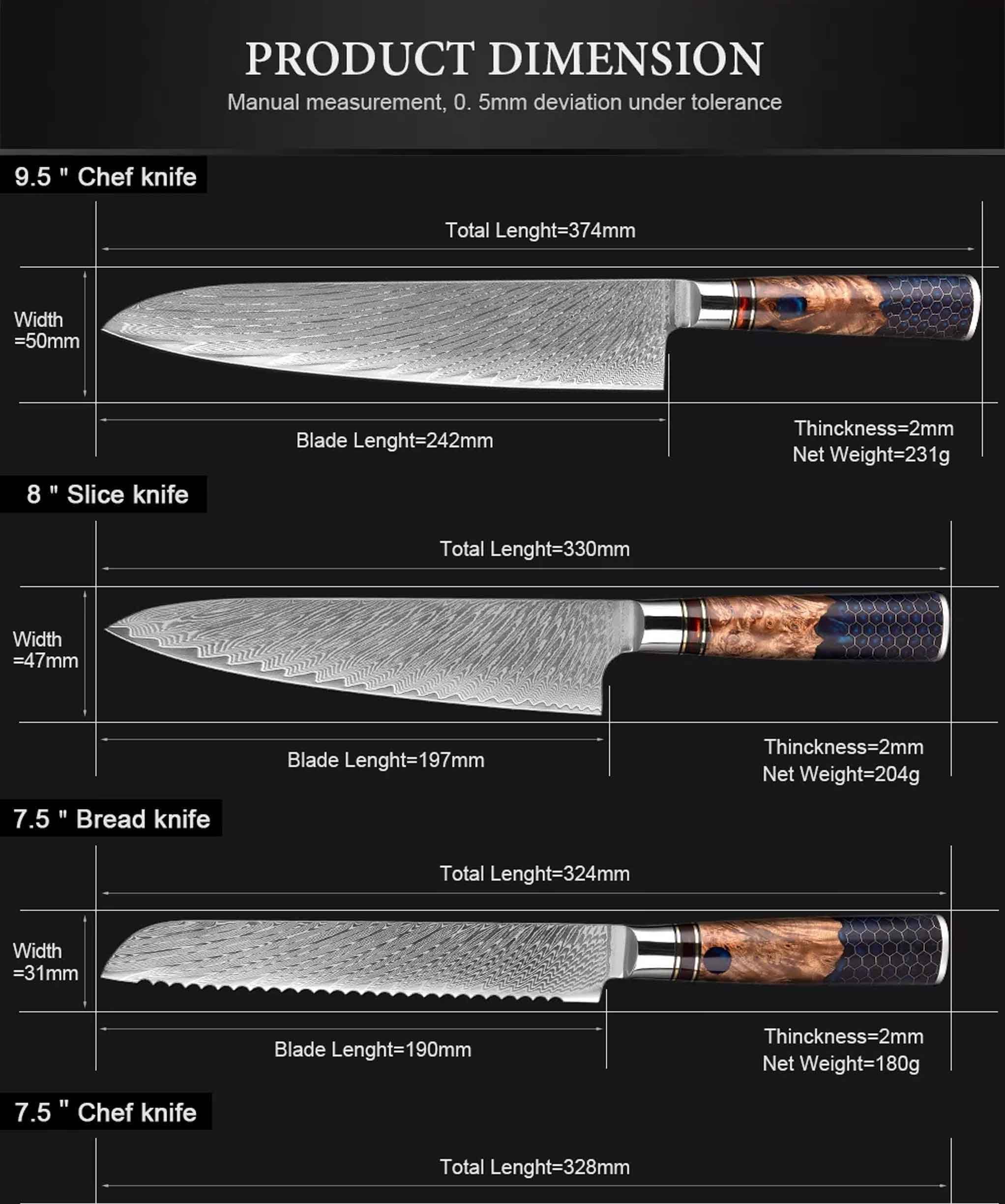 Muxel 7-tlg Damast Jedes Extrem extrem ist Set Kochmesser, scharfe Küchenmesser Unikat schöne ein Allzweckmesser Messer