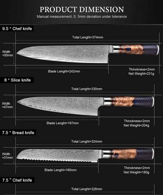 Muxel Allzweckmesser Damast Küchenmesser Set 7-tlg Extrem scharfe extrem schöne Kochmesser, Jedes Messer ist ein Unikat