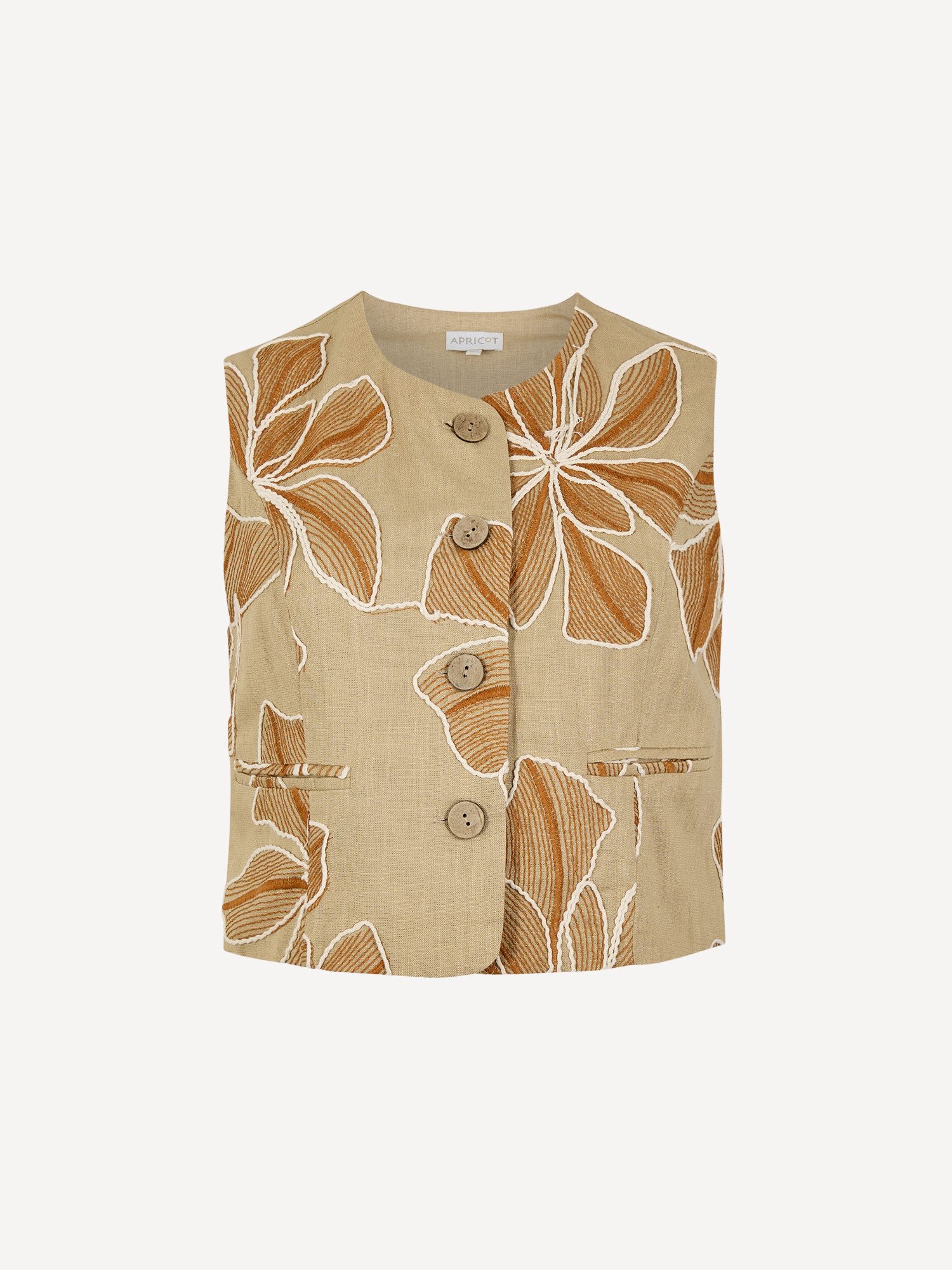 Apricot Crop-Top Weste mit Blumenmuster mit Stickerei – Bild 5 von 5