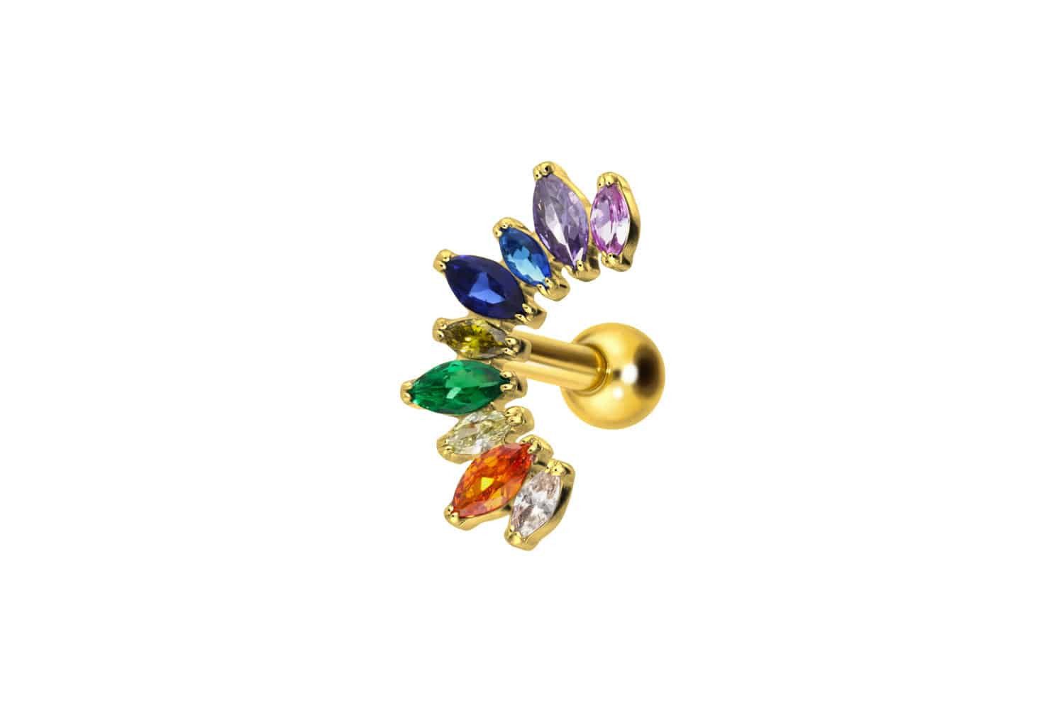 Piercing-Set Titan Ohrpiercing mit Innengewinde BUNTER KRISTALLBOGEN