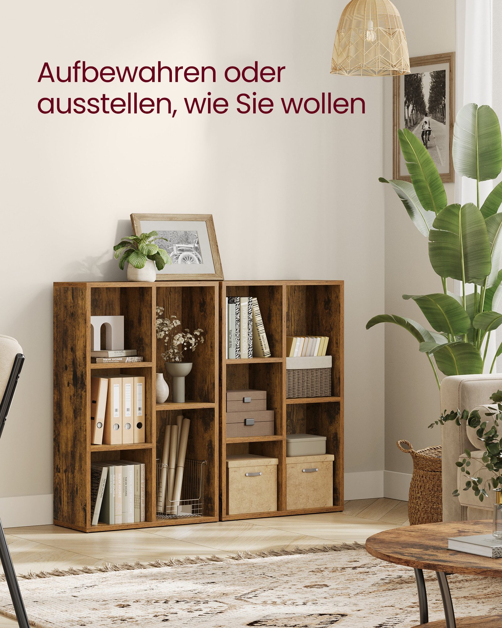 VASAGLE Bücherregal Standregal, Bücherschrank, mit 4/5/7/8 Fächern, Büroregal, Würfelregal, Standregal