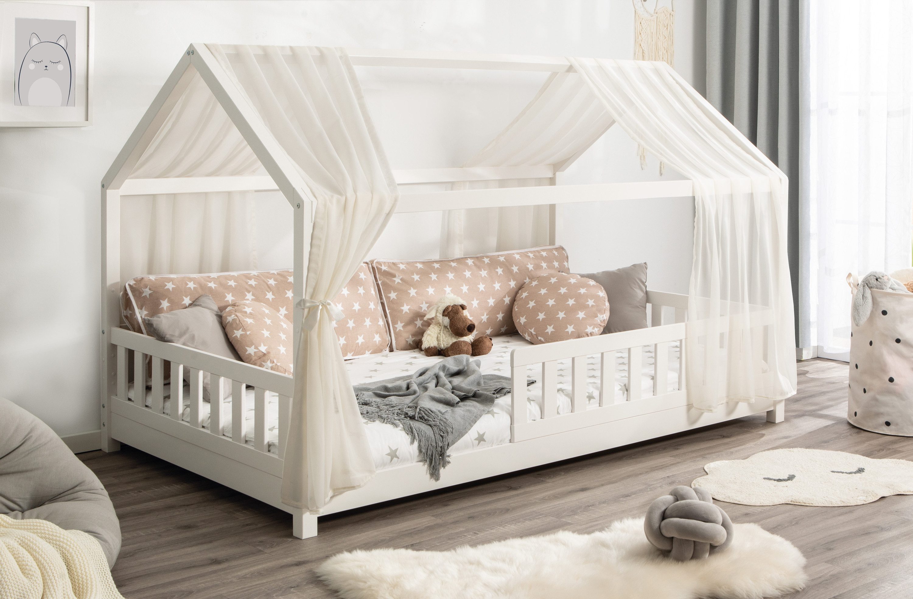 Ticaa Betthimmel Tüll-Set für Hausbett "Kay" creme/beige
