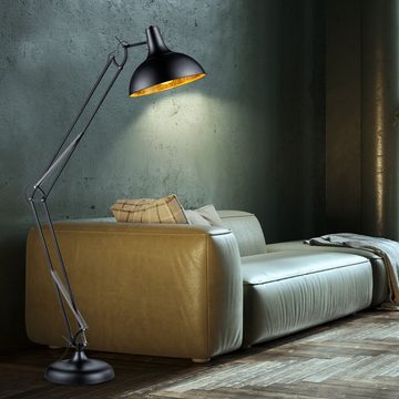 etc-shop LED Leselampe, Leuchtmittel nicht inklusive, Steh Lampe Ess Zimmer Lese Stand Lampe schwarz gold Gelenk Höhe